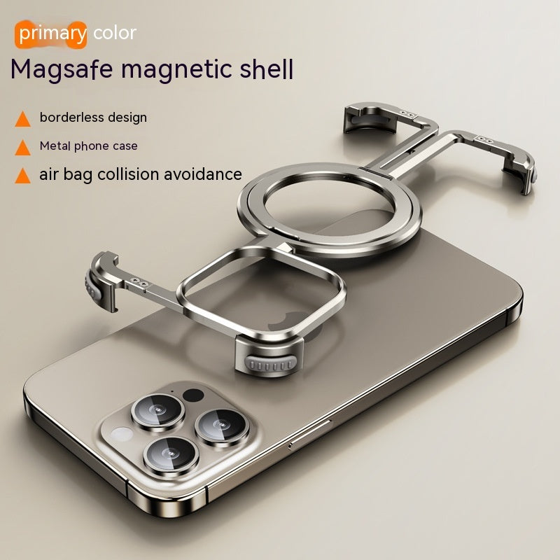 Magnetic Metal iPhone Case – Shockproof with Built-in Kickstand & Heat Dissipation