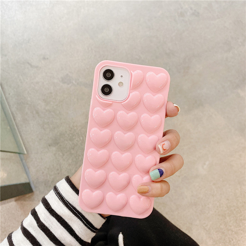 3D Love TPU iPhone Case – Cute Korean Style Heart Pattern Cover – phone-case