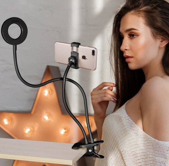 Clamp-On LED Ring Light with Phone Holder – 360° Adjustable Lighting for Video Calls & Content Creation – tech-gadget
