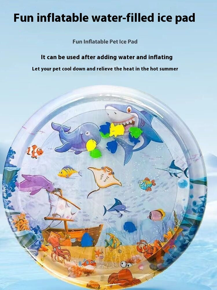 Inflatable Cat Cooling Water Mat – Summer Ice Pad with Ocean Theme (65cm / 100cm)