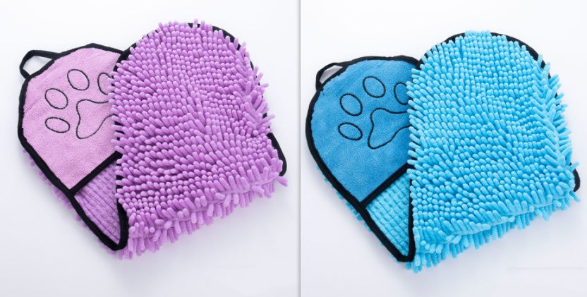 Super Absorbent Chenille Pet Drying Towel – Double Pocket Quick-Dry Towel for Dogs & Cats