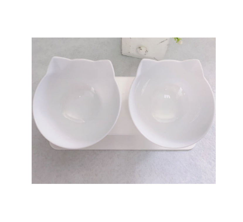 Cat Head Transparent Double Bowl – 15° Tilted Ergonomic Feeder for Cats & Small Dogs
