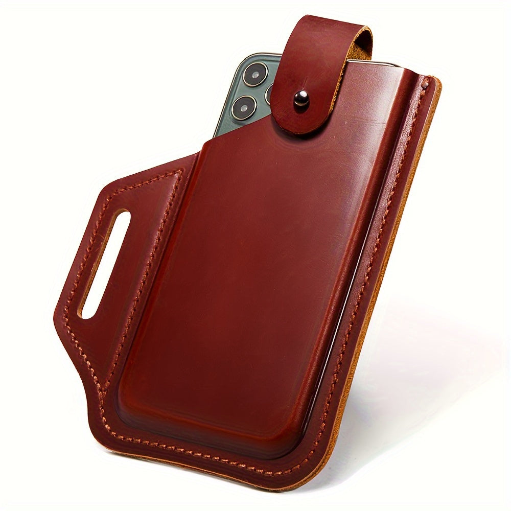 Genuine Leather Belt Phone Pouch – Slim, Hands-Free & Retro