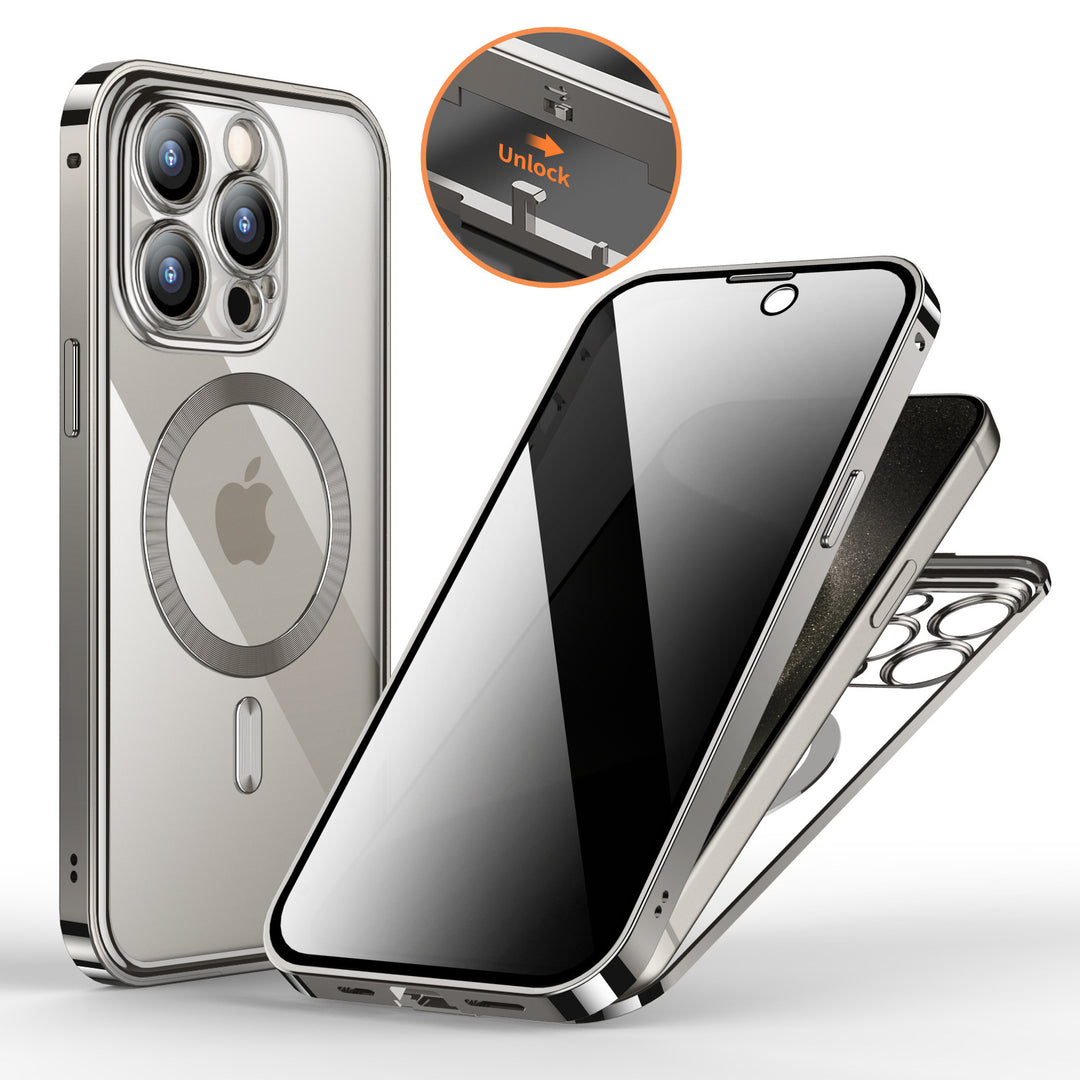 360° Magnetic Privacy iPhone Case – Metal Double-Lock Full Protection Cover – phone-case