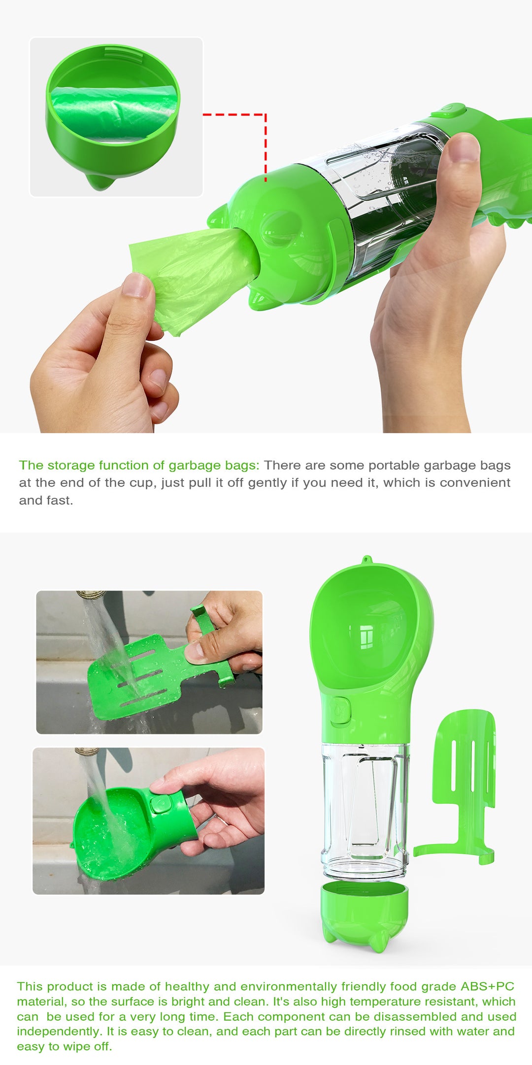 3-in-1 Pet Travel Mug – Water Bottle, Poop Scoop & Food Container – grooming kit