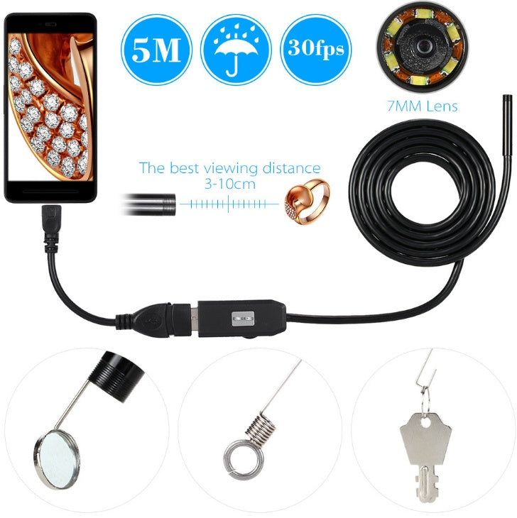 7mm USB Endoscope Camera – Waterproof Inspection Borescope for Android & PC – tech-gadget