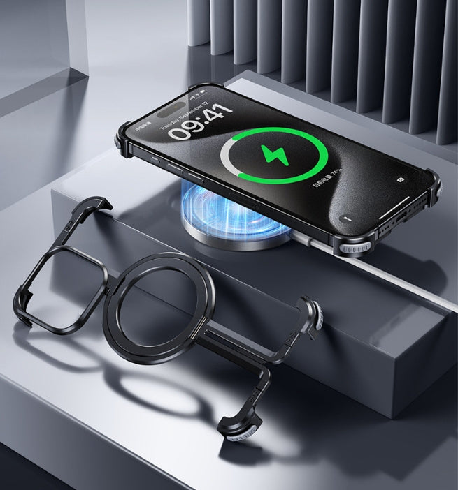 Magnetic Metal iPhone Case – Shockproof with Built-in Kickstand & Heat Dissipation