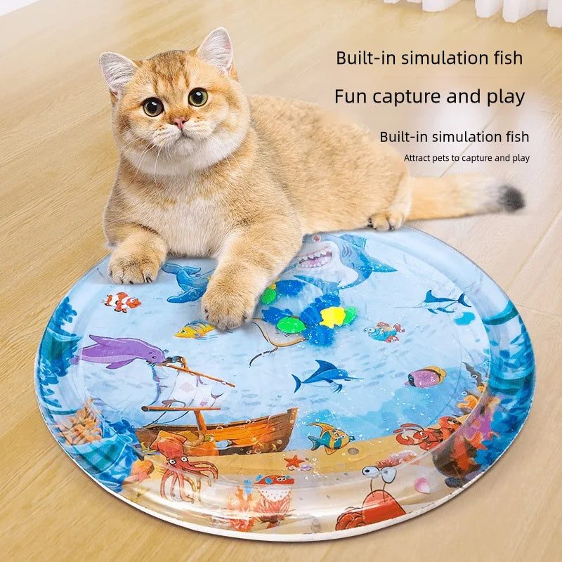 Inflatable Cat Cooling Water Mat – Summer Ice Pad with Ocean Theme (65cm / 100cm)