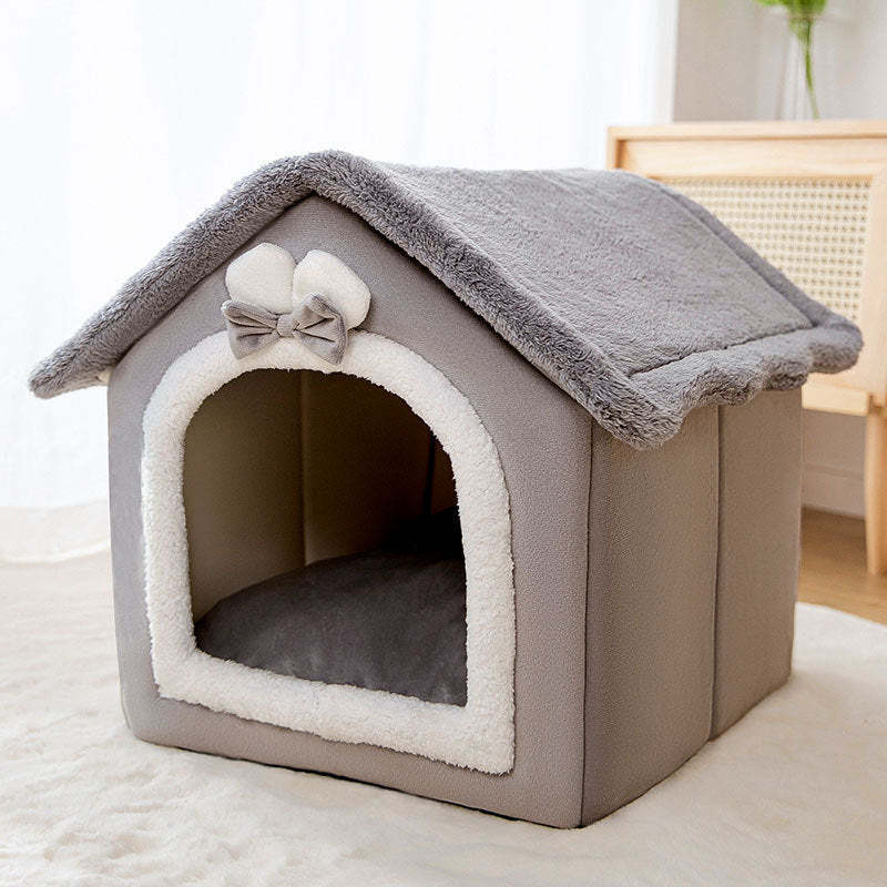 Cozy Coral Fleece Pet Bed House – All-Season Retreat for Cats & Small Dogs