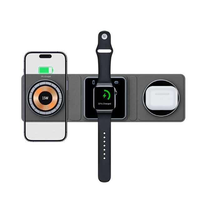 3-in-1 Magnetic Wireless Charging Station – 15 W Foldable MagSafe Hub – power-bank