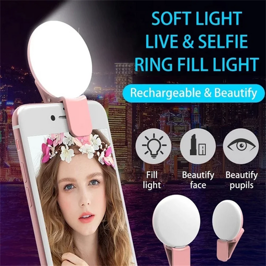 Portable LED Selfie Ring Light – USB Rechargeable Clip-On for iPhone & Android – tech-gadget