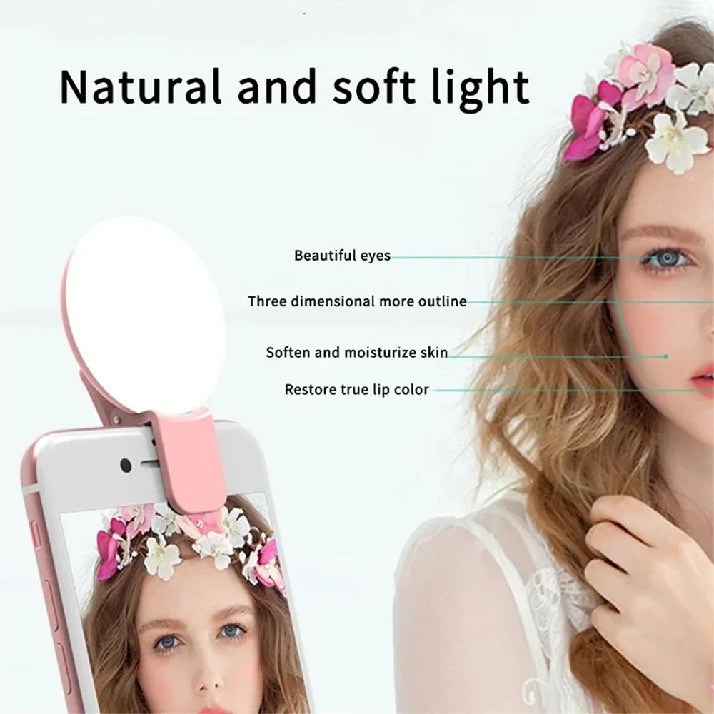 Portable LED Selfie Ring Light – USB Rechargeable Clip-On for iPhone & Android