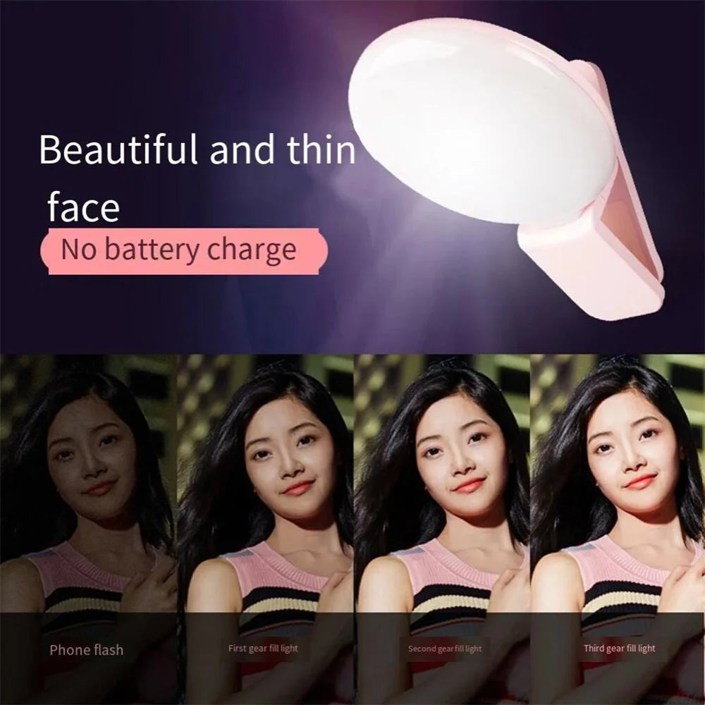 Portable LED Selfie Ring Light – USB Rechargeable Clip-On for iPhone & Android