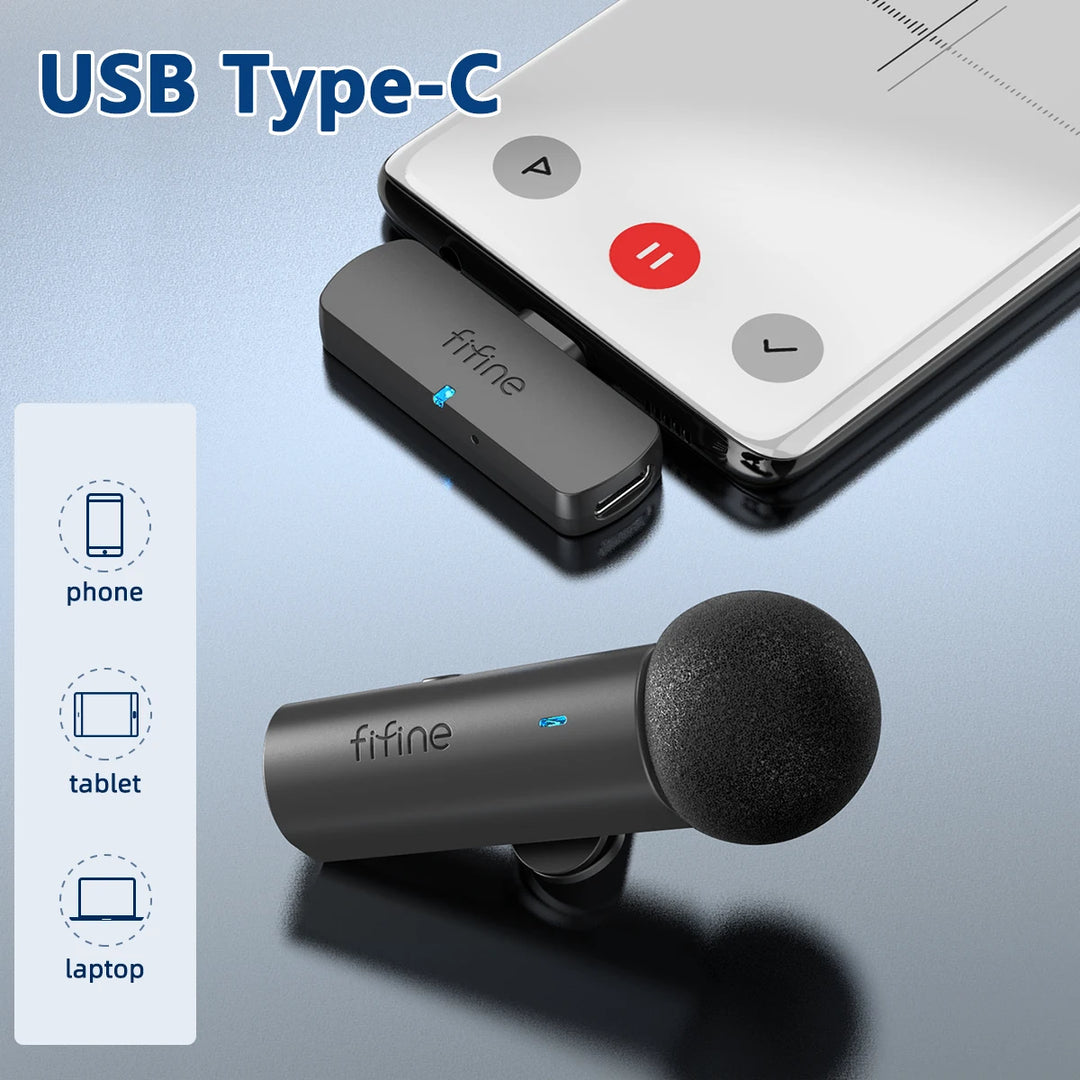 FIFINE Wireless Lavalier Microphone M6 – USB-C Mic for Phone, Tablet & PC (16bit/48kHz)