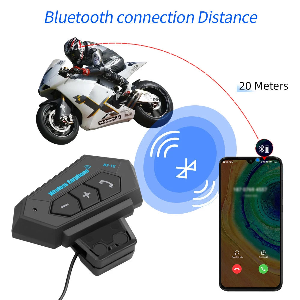 Kebidumei BT12 Motorcycle Helmet Headset – Bluetooth 5.0, Noise Reduction
