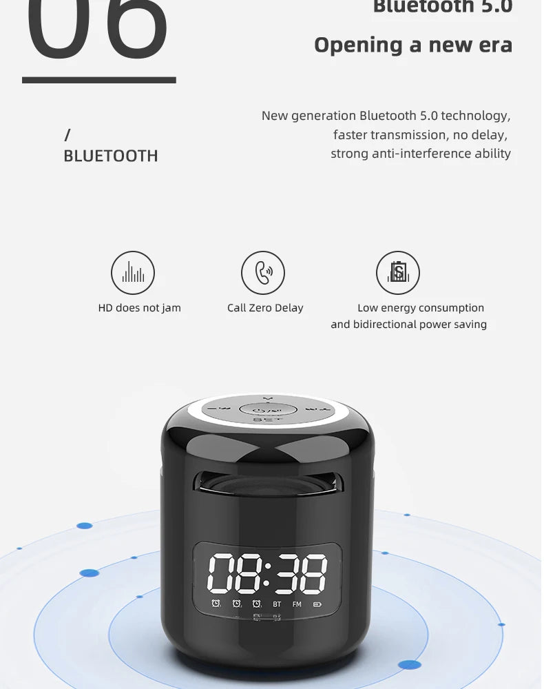 Lefon JM01 Bluetooth Speaker with Alarm Clock, Night Light & FM Radio – 5W 360° Mini Sound