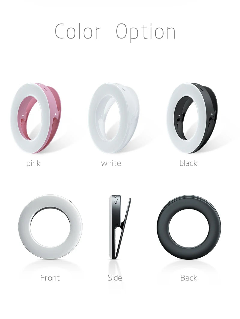 SZKOSTON USB Rechargeable Selfie Ring Light with Clip – 3 Modes