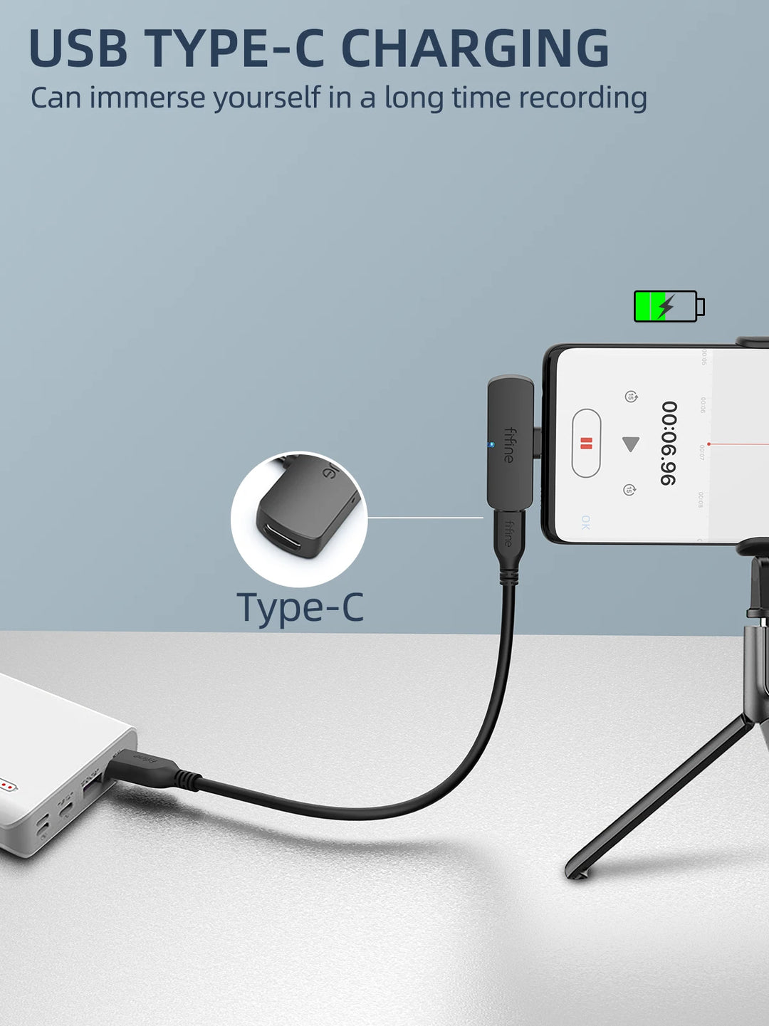 FIFINE Wireless Lavalier Microphone M6 – USB-C Mic for Phone, Tablet & PC (16bit/48kHz)