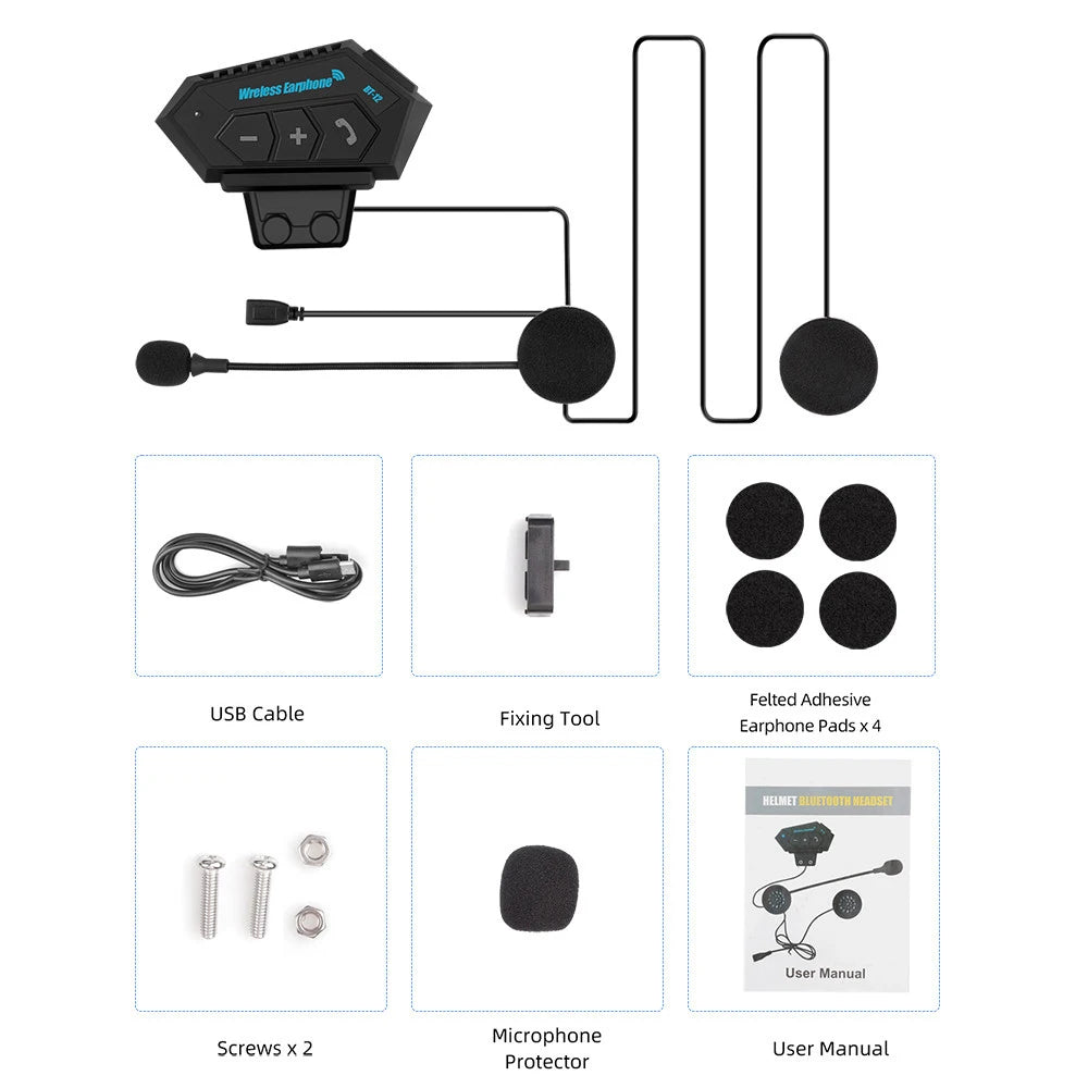 Kebidumei BT12 Motorcycle Helmet Headset – Bluetooth 5.0, Noise Reduction