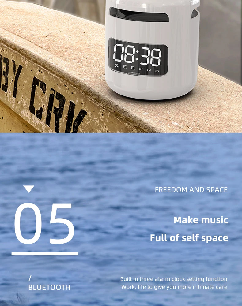Lefon JM01 Bluetooth Speaker with Alarm Clock, Night Light & FM Radio – 5W 360° Mini Sound