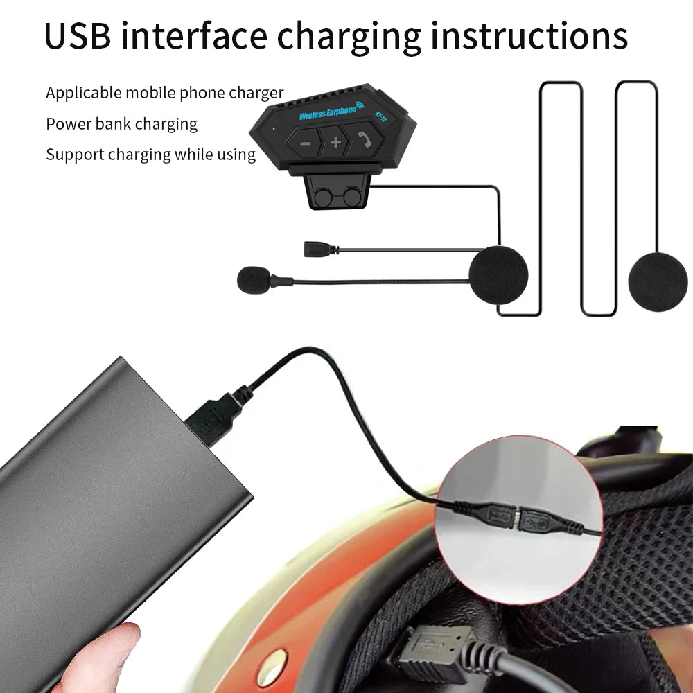 Kebidumei BT12 Motorcycle Helmet Headset – Bluetooth 5.0, Noise Reduction