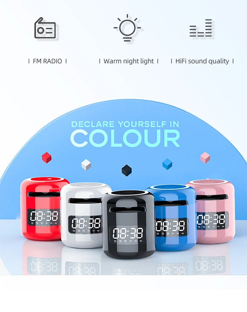 Lefon JM01 Bluetooth Speaker with Alarm Clock, Night Light & FM Radio – 5W 360° Mini Sound