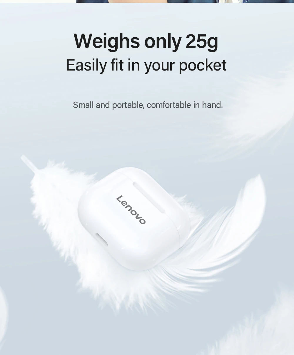 Lenovo LP40 Wireless Earbuds – Bluetooth 5.0 HiFi Sound + Waterproof Charging Case
