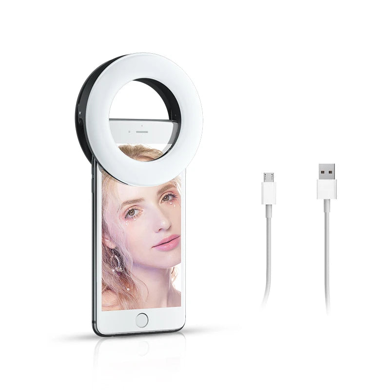 SZKOSTON USB Rechargeable Selfie Ring Light with Clip – 3 Modes