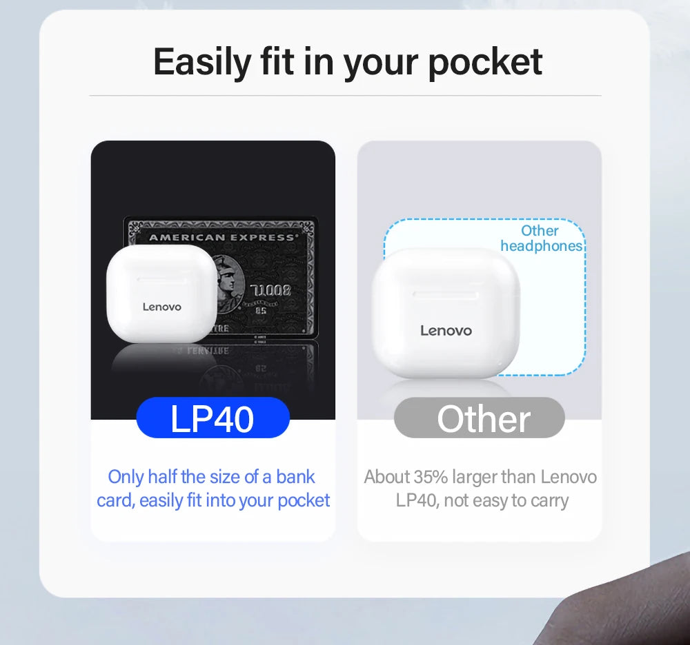 Lenovo LP40 Wireless Earbuds – Bluetooth 5.0 HiFi Sound + Waterproof Charging Case