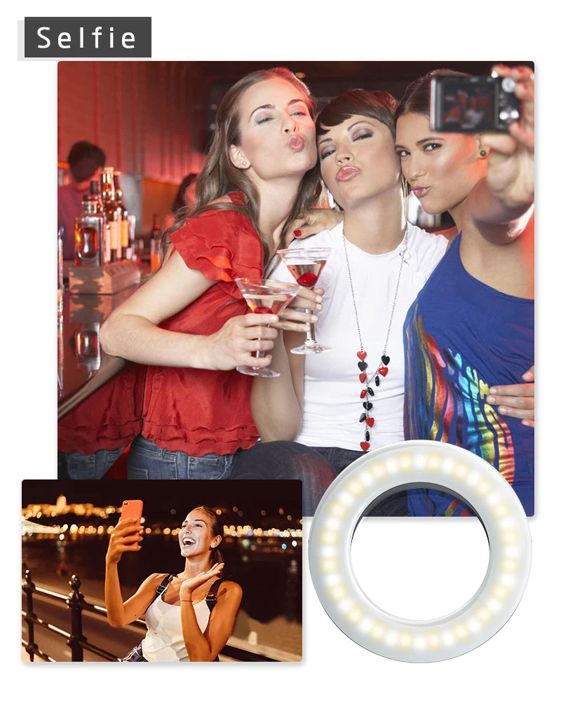 SZKOSTON USB Rechargeable Selfie Ring Light with Clip – 3 Modes