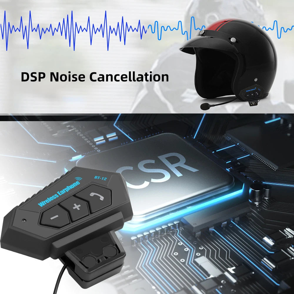 Kebidumei BT12 Motorcycle Helmet Headset – Bluetooth 5.0, Noise Reduction