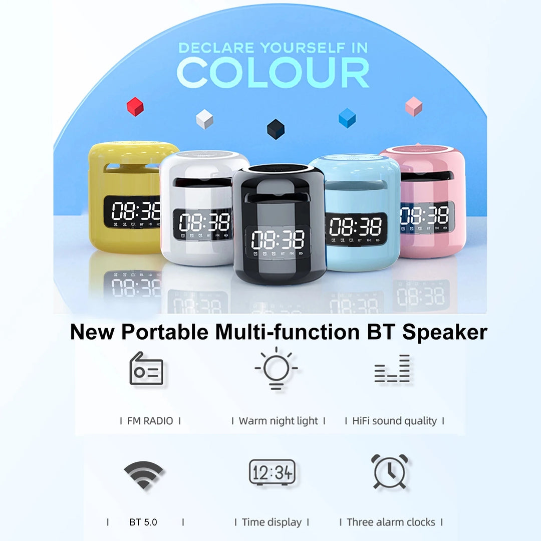 Lefon JM01 Bluetooth Speaker with Alarm Clock, Night Light & FM Radio – 5W 360° Mini Sound