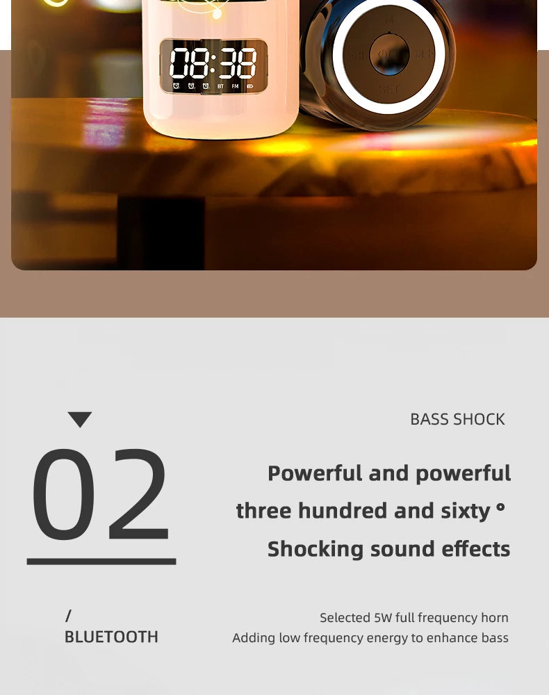 Lefon JM01 Bluetooth Speaker with Alarm Clock, Night Light & FM Radio – 5W 360° Mini Sound