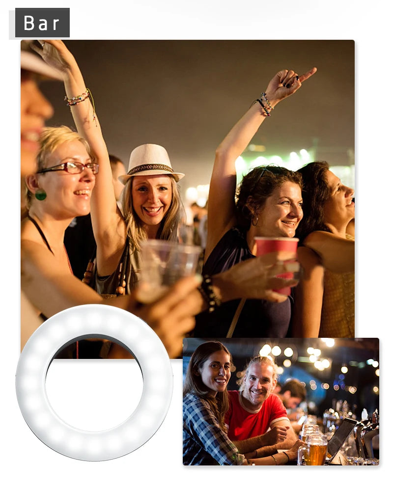 SZKOSTON USB Rechargeable Selfie Ring Light with Clip – 3 Modes