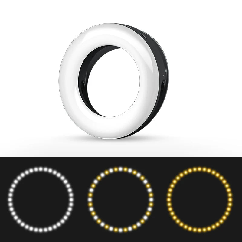 SZKOSTON USB Rechargeable Selfie Ring Light with Clip – 3 Modes
