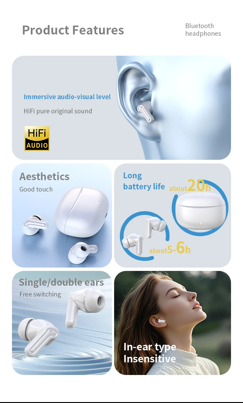 DAIDAN Bluetooth 5.3 TWS Earphones | Waterproof In-Ear with Mic
