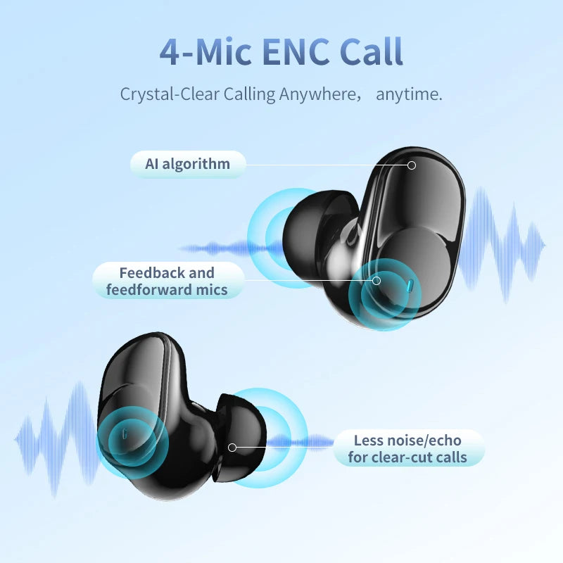 Beatfade Bluetooth 5.3 Earbuds – 60h Battery, ENC Mic & Game Mode