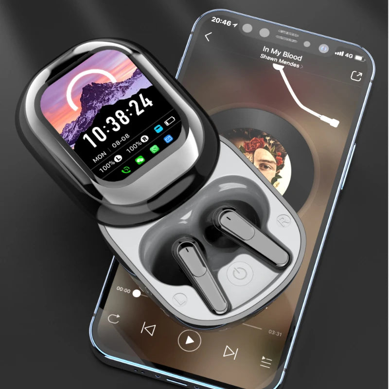 Smart Bluetooth Earphones – ANC, Touch Screen, Long Battery