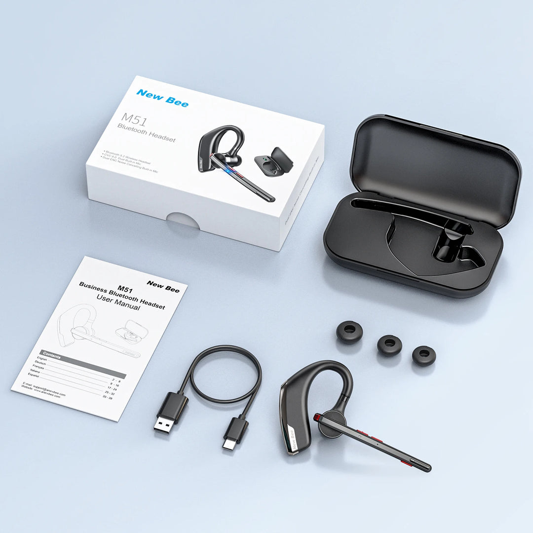 New Bee M51 Bluetooth Headset – Dual-Mic Noise Cancelling, 60H