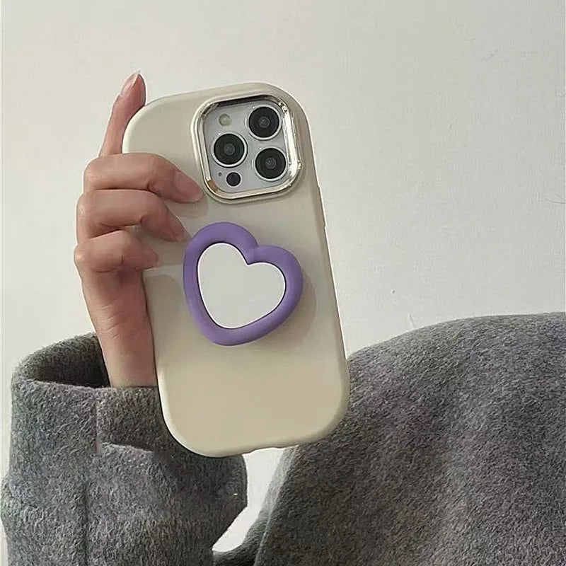 3D Heart Mirror Phone Stand – Cute Silicone Grip & Kickstand for All Smartphones – phone-case
