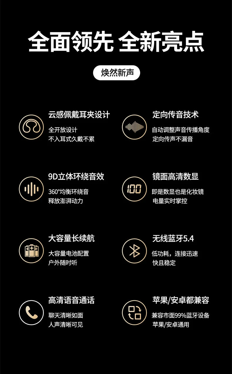 HUOMTONG Wireless Ear Clip Headphones – ANC, Sports, Gaming