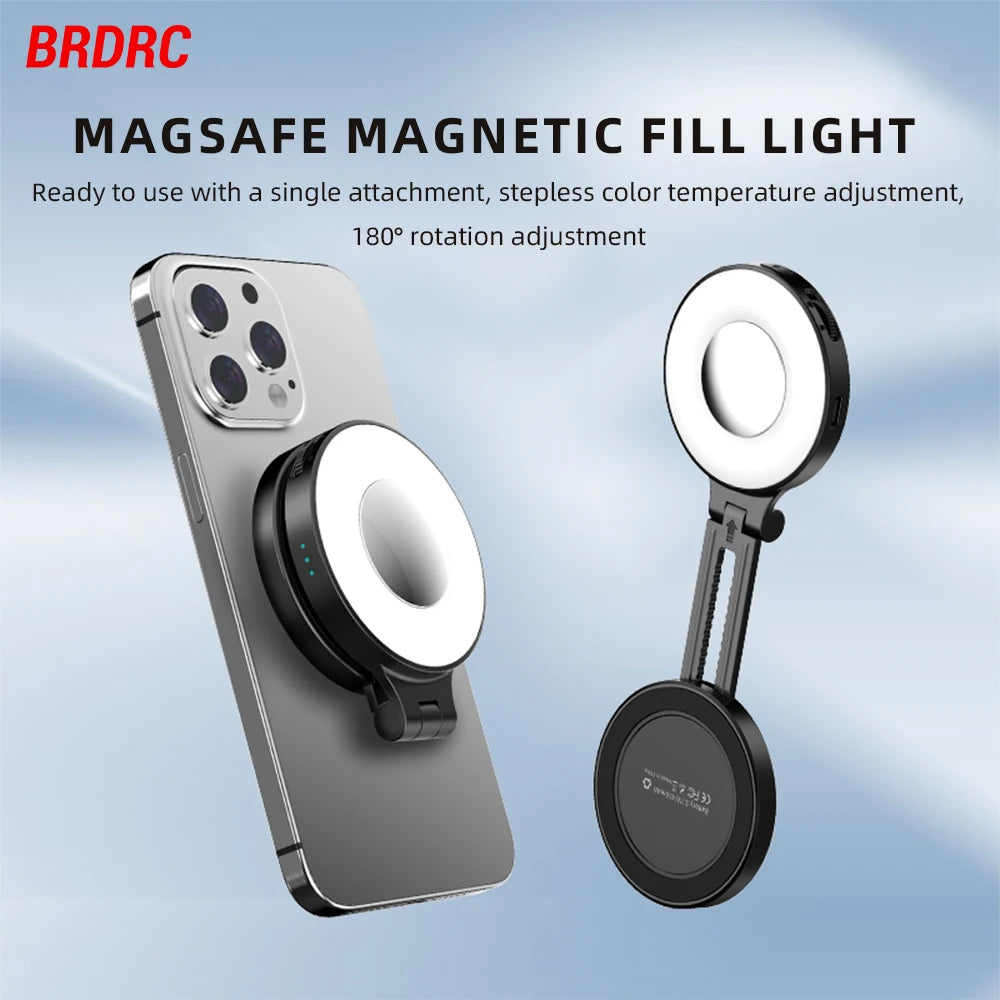 BRDRC Magsafe Magnetic Fill Light – Bi-Color LED Light & Phone Stand with Power Bank