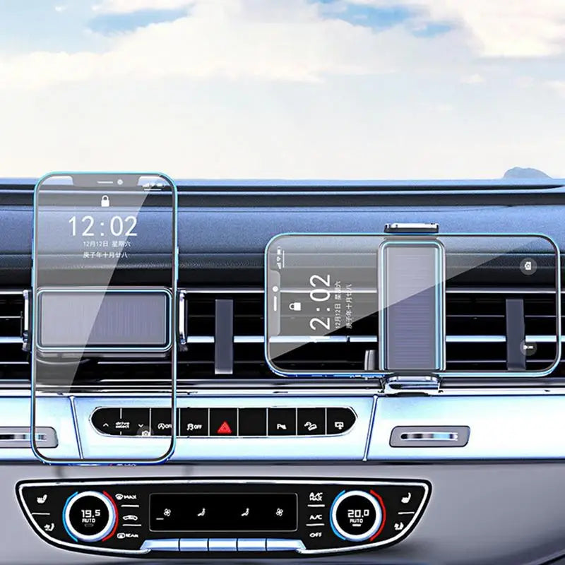 Solar Auto-Clamping Car Phone Mount – Smart Sensor, Silent Motor, No Charging Needed