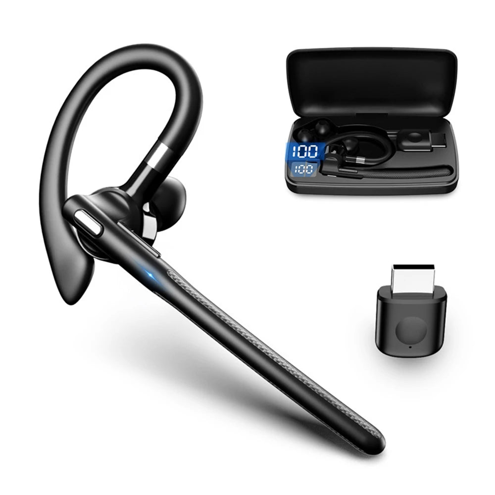 AideeMaster Bluetooth 5.4 Bone Conduction Ear-Hook Headset – ENC Noise Reduction, 48H Battery, LED Charging Case