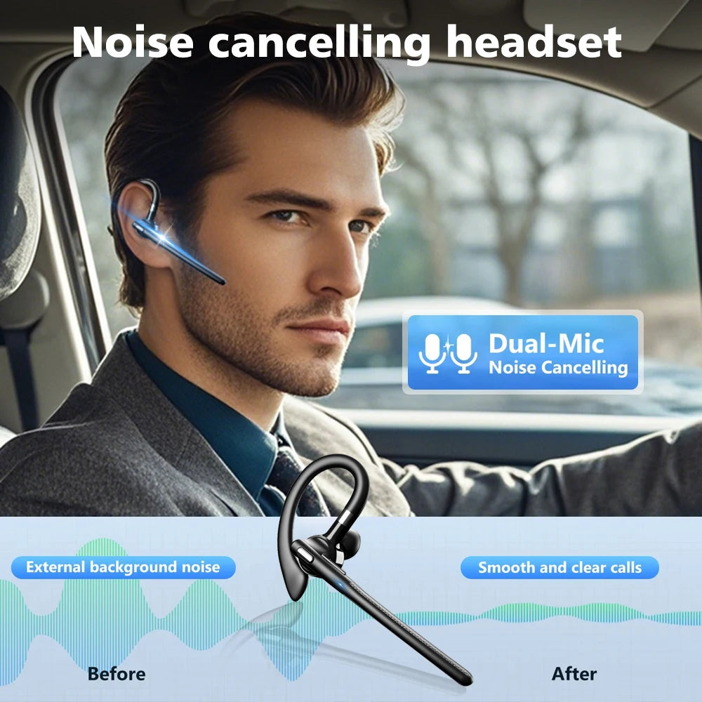 AideeMaster Bluetooth 5.4 Bone Conduction Ear-Hook Headset – ENC Noise Reduction, 48H Battery, LED Charging Case