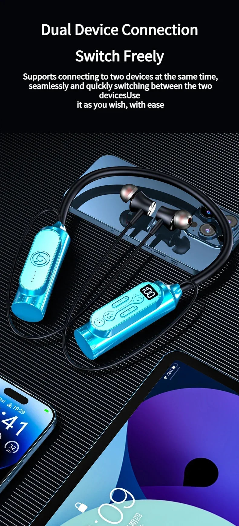 Luxuglow Bluetooth 6.0 Neckband – ANC, 12000mAh, IPX7
