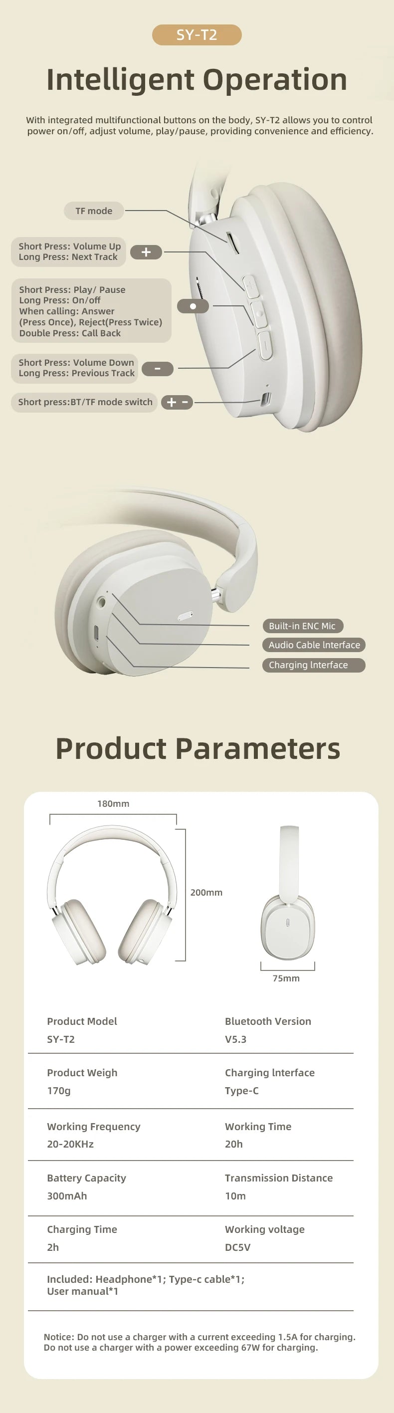 VAORLO Bluetooth 5.3 Headphones – Wireless/Wired with Mic