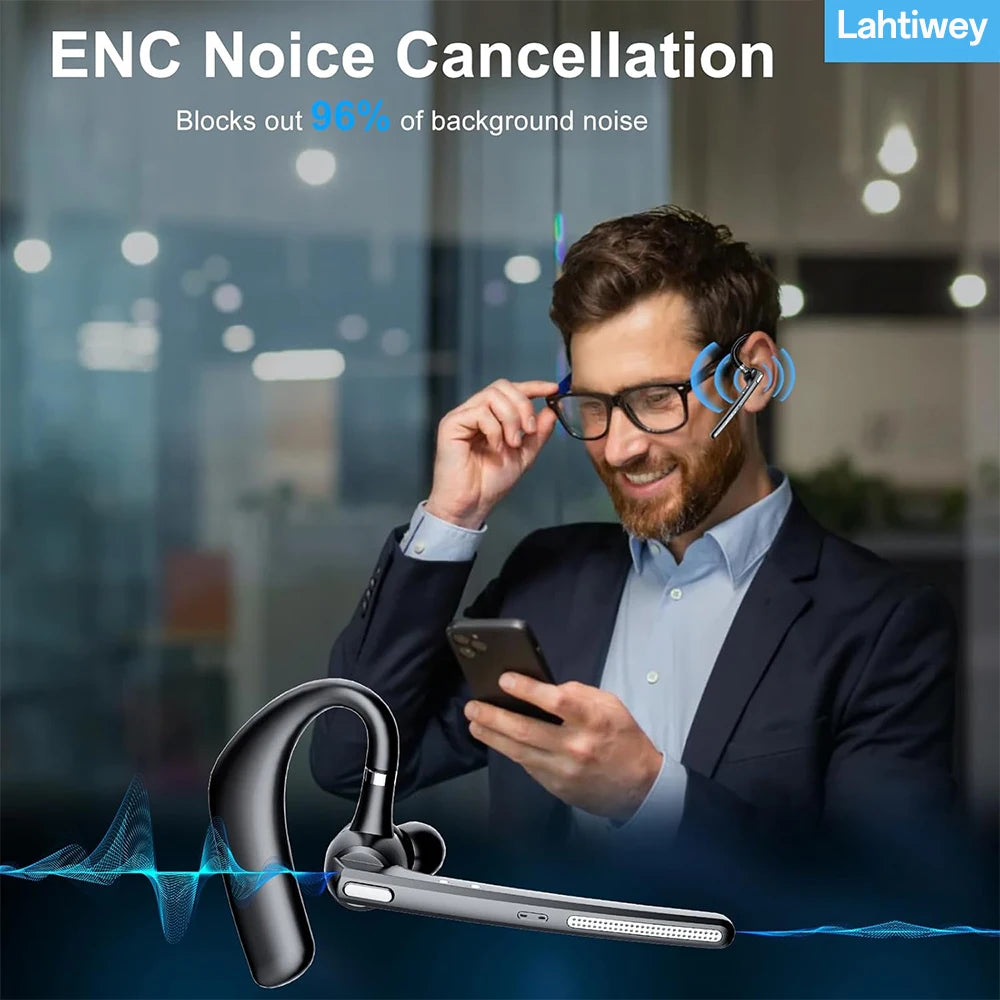 Lahtiwey Bluetooth 5.3 Headset – Single Ear, ENC Mic, 60h