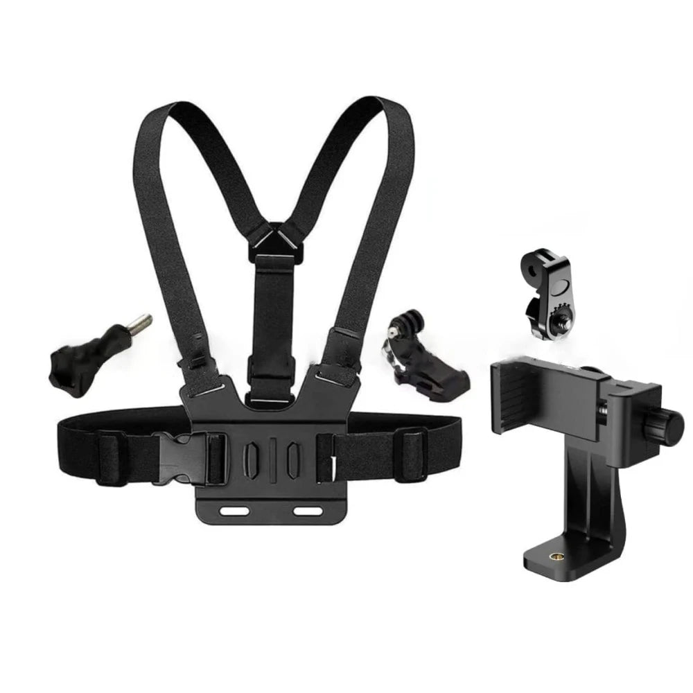 POV Chest Phone Mount – Adjustable Strap & 145° Clip Holder for Smartphone & Action Cam