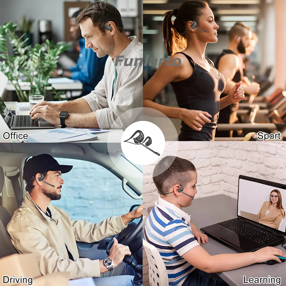 Funlarto Bluetooth Open-Ear Headphones – 10H, Mic, Waterproof